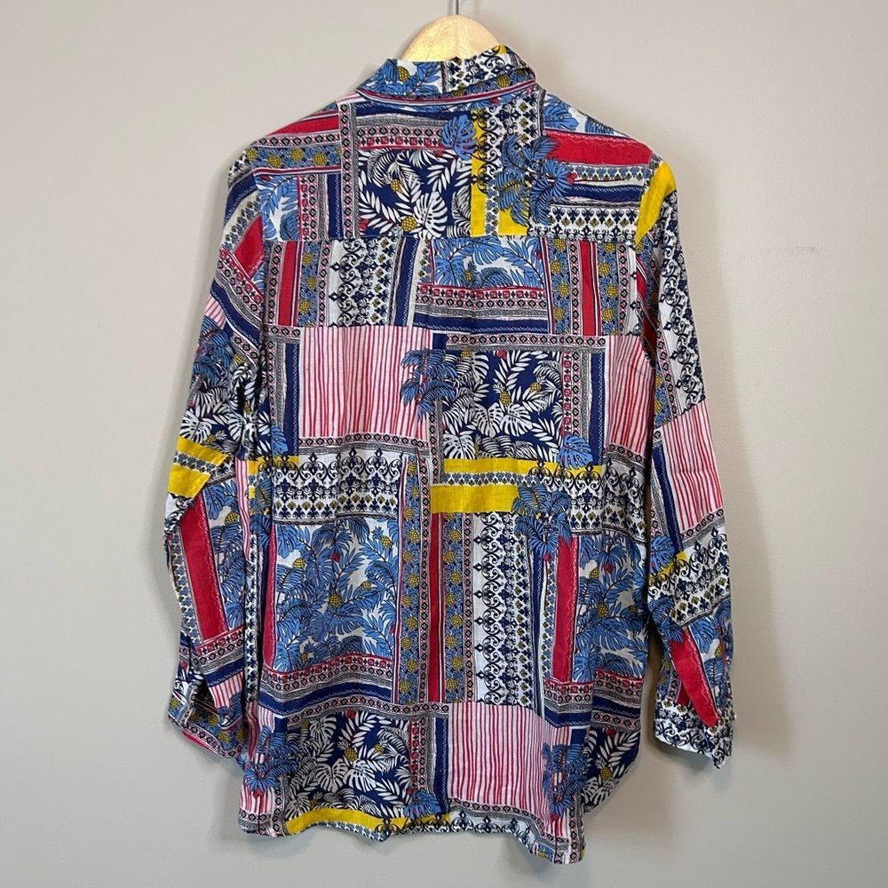 J. McLaughlin Multicolored Long Sleeve Linen Button Down Blouse Size Large - Picture 6 of 7